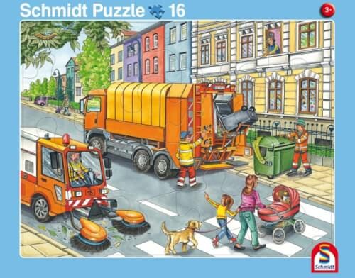 Schmidt Puzzle - Fahrt mit dem Müllauto + Achtung, Baustelle!, 24 Teile