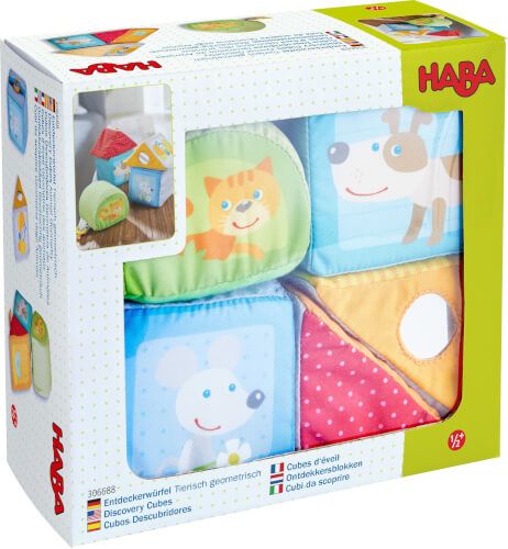 HABA Stoffspielzeug - Entdeckerwürfel Tierisch geometrisch