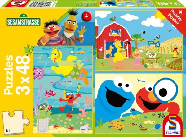 Schmidt Spiele Sesamstrasse® - Tierisch stark 3 x 48-teiliges Kinderpuzzle