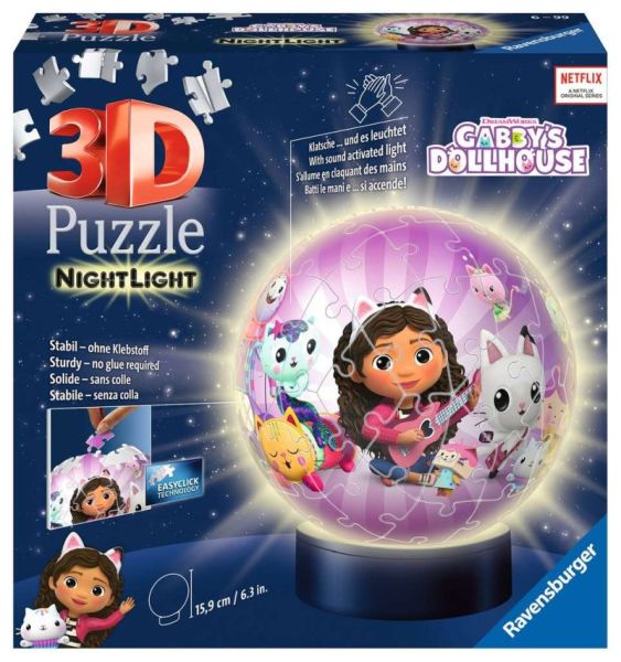 Ravensburger® 3D Puzzle - Nachtlicht Puzzle-Ball Gabby's Dollhouse, 72 Teile