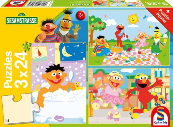 Schmidt Spiele Sesamstrasse® - Sachen machen, 3 x 24-teiliges Kinderpuzzle