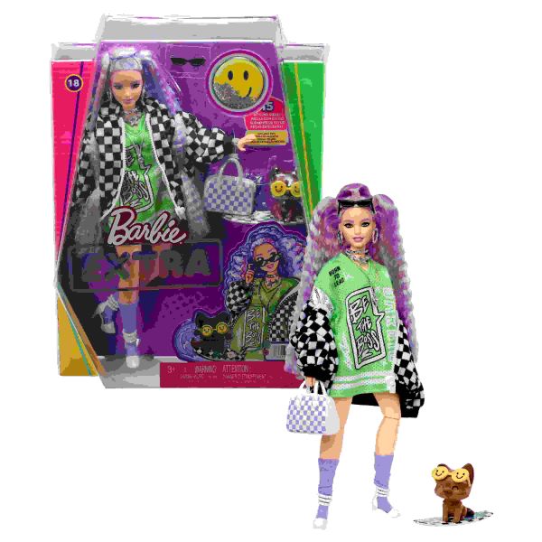 Barbie® Extra - Puppe in schwarz-weißer Rennwagenjacke mit lila Haaren