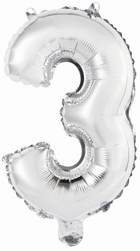 amscan® - Folienballon Mini Zahl 3 Silber, 35 cm