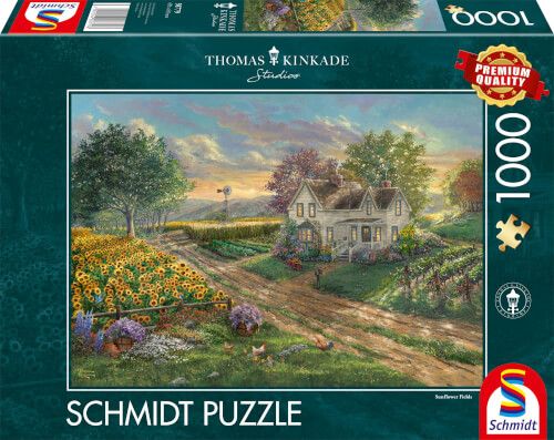 Schmidt Spiele Puzzle Thomas Kinkade - Sonnenblumenfelder, 1000 Teile