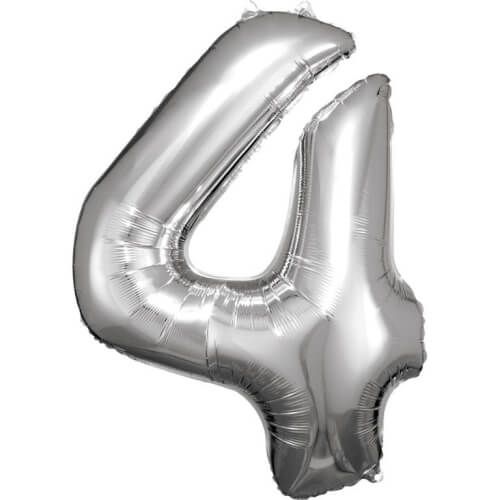 amscan® - Folienballon Große Zahl 4 Silber, 66 x 88 cm