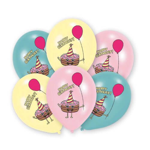 amscan® - 6 Latexballons Happy Birthday Kuchen vierfarbig bedruckt, 27,5 cm