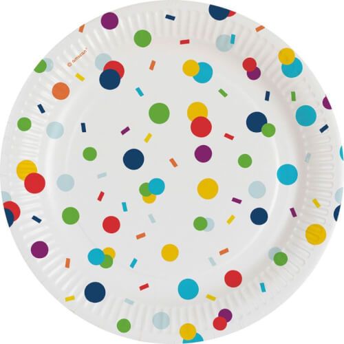 amscan® Confetti Birthday - 8 Teller Papier rund, Ø 17,7 cm