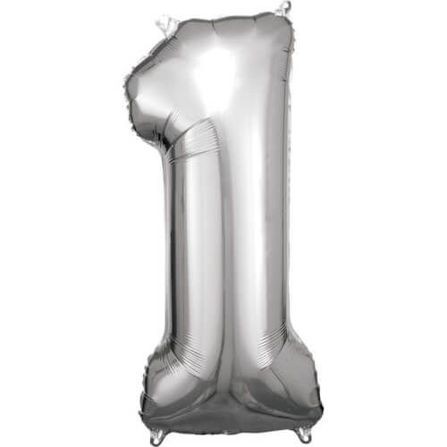 amscan® - Folienballon Große Zahl 1 Silber, 33 x 86 cm
