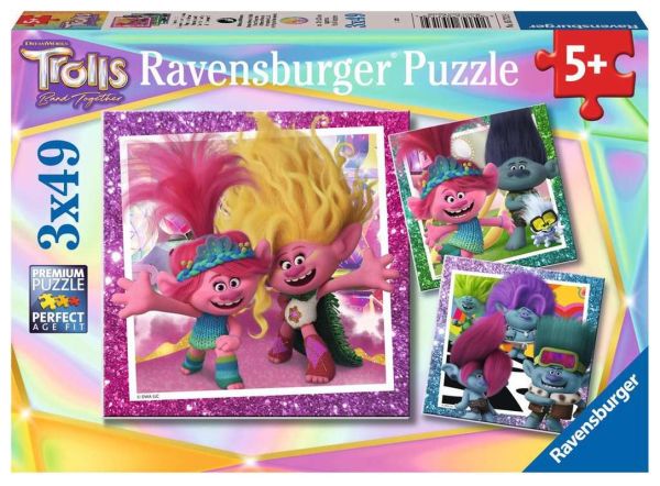 Ravensburger® Kinderpuzzle - Trolls 3, 3 x 49 Teile