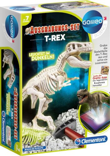 Clementoni Galileo - Ausgrabungsset Dinosaurier T-Rex Glow in the dark